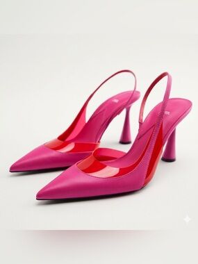 Zara Hot Pink and Red Pointed Slingback Heels